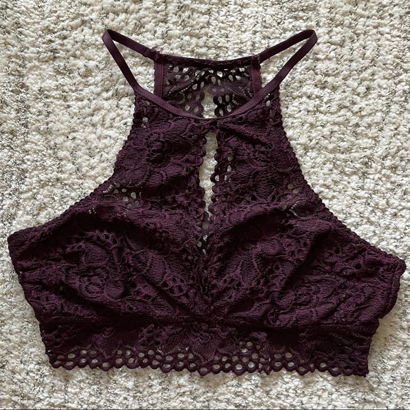 aerie Other - EUC Aerie Lace Keyhole Bralette Dark Purple Size Medium Boho Chic Floral Fall